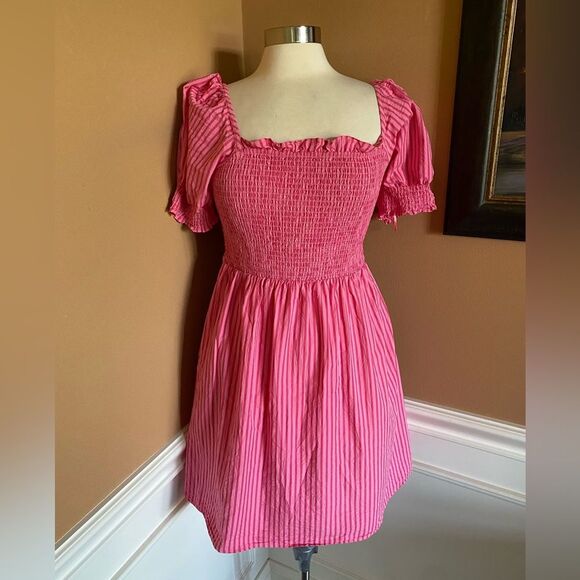 Draper James Smocked Bodice Pink Striped Summer Mini Dress M - Picture 4 of 9